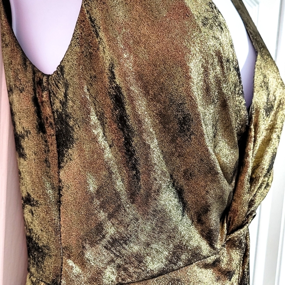 Bailey 44 Gold Sophia Dress Pleated Crushed Bronze Velvet Sleeveless V-n… - Picture 6 of 7